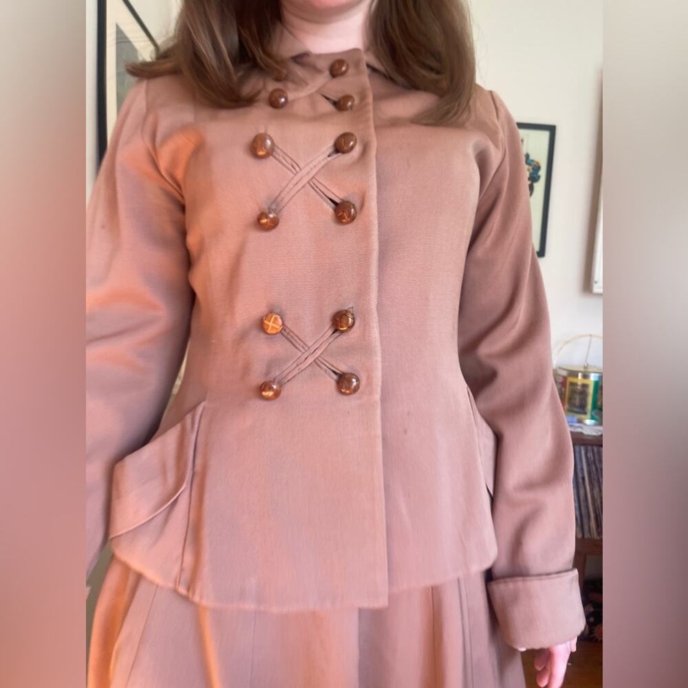 30s Vintage Brown Gabardine Skirt Suit - Picture 2 of 13